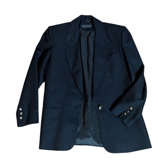 Giorgio Sant' Angelo Vtg 80s 100% Wool Tailored Classic Black Blazer Sz 6 - Picture 2 of 10